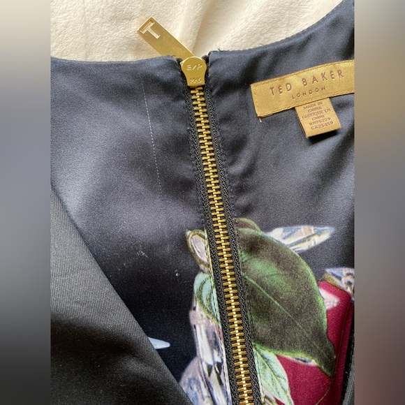 Ted Baker Black Sheath Midi Dress Floral Lining - Picture 8 of 12